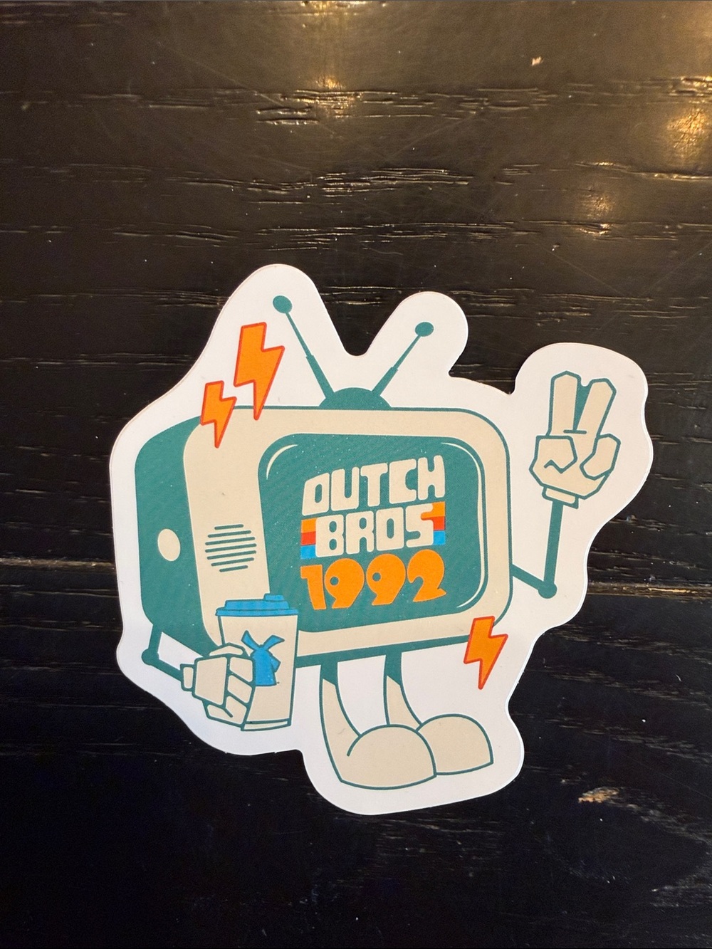 Dutch Bros Teal, Orange & Cream Retro TV Sticker